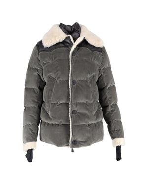 Moncler Roubion Shearling-Trimmed Jacket in Grey Cotton
