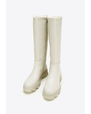 Wittchen Dames leren laarzen met dikke zool en rits, grijsbeige, natuurleer