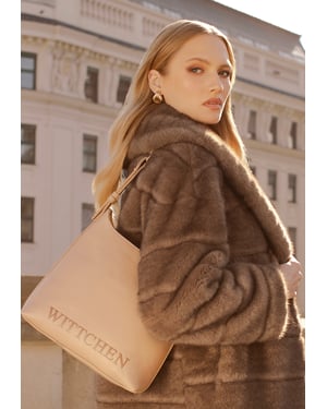Wittchen Dames handtas met reliëflogo, beige, eco-leer