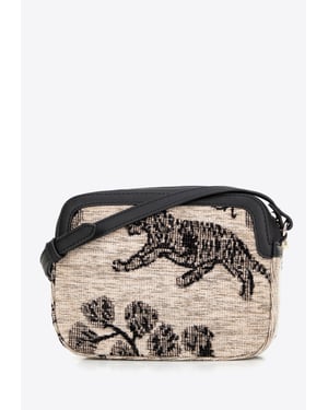 Wittchen Dames crossbody tas van jacquard en eco-leer, crème en zwart