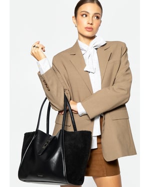 Wittchen Dames shopper met bontinzetstukken, zwart, eco-leer