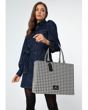 Wittchen Dames jacquard patroon shopper tas zwart en wit katoen