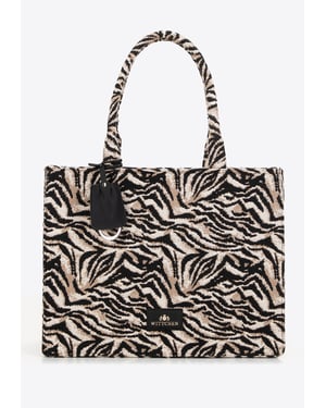 Wittchen Dames jacquard-patroon shoppertas in zwart en bruin katoen