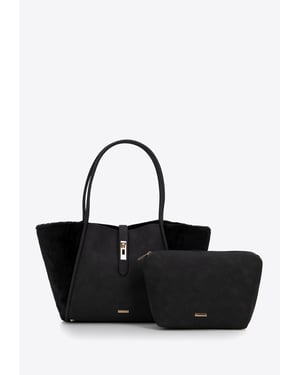 Wittchen Dames shopper van eco-leer en imitatiebont, zwart
