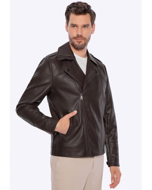 Wittchen Heren bikerjack van eco-leer met epauletten, donkerbruin
