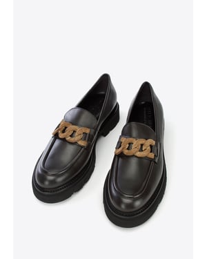 Wittchen Dames Leren Mocassins met Decoratieve Ketting op Platform Donkerbruin