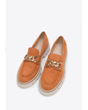 Wittchen Suède Mocassins voor dames met ketting op platform, baksteenrood