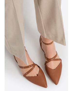 Wittchen Dames Leren Ballerina's met Metallic Accenten Bruin Natuurlijk Leer