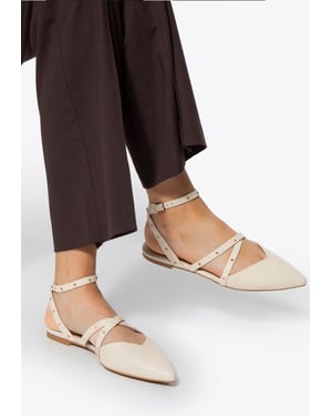 Wittchen Dames Leren Ballerina's met Metallic Accenten, Beige, Natuurlijk Leer