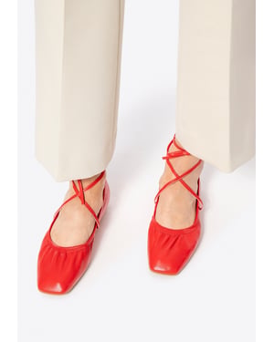 Wittchen Dames Ballerina's in Echt Leer met Strikjes Rood Echt Leer