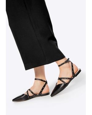 Wittchen Dames Leren Ballerina's met Metallic Accenten Zwart Natuurlijk Leer