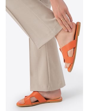 Wittchen Dames Leren H-vormige Slippers Oranje Natuurlijk Leer