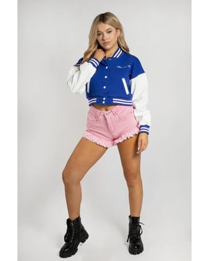 Varsity Slogan Contrast Sleeve Bomber