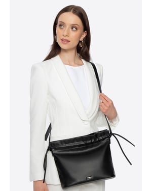 Wittchen Dames crossbody tas met decoratieve strikken, zwart, eco-leer