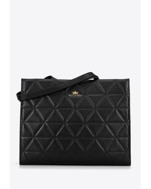 Wittchen Dames leren shopper met geometrische stiksels, zwart en goud