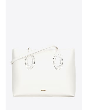 Wittchen Dames eco-leren shopper met geweven accenten, crème