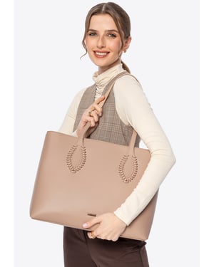 Wittchen Dames eco-leren shopper met geweven accenten, beige