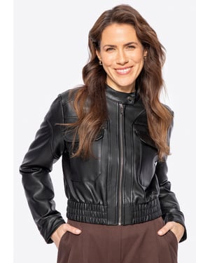 Wittchen Dames eco-leren jas met trekkoord zwart eco-leer