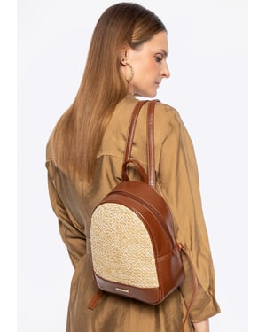 Wittchen Damesrugzak met vlechtwerk, bruin en beige, eco-leer