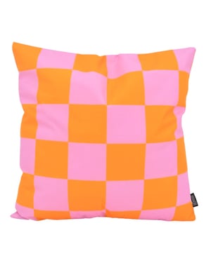 Gek op kussens! Checker oranje/roze | 45 x 45 cm | kussenhoes | katoen/polyester