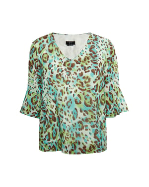Faina Blouse shirt Dames Turkoois Veelkleurig