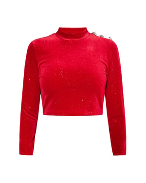 Faina Fluwelen overhemd met glitters Dames rood