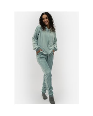 Apollo Dames huispak loungewear fleece incl capuchon pastel blauw