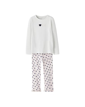 Name It Meisjes lange pyjama set nkfragna wit/roze hartjes print
