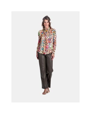 Mucho Gusto Blouse vinci met panterprint en kunstzinnige gedrukte tasjes