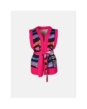 Mucho Gusto Gilet teddy roze omkeerbare riem print