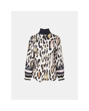 Mucho Gusto Blouse mainz blauw beige leopard print
