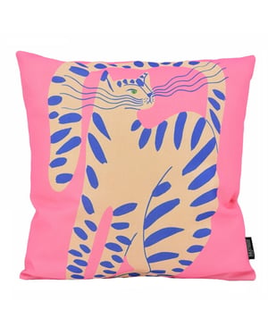 Gek op kussens! Pink cat | 45 x 45 cm | kussenhoes | katoen/linnen