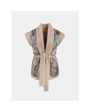 Mucho Gusto ® teddy gilet reversible beige met snake