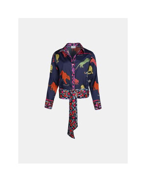 Mucho Gusto ® blouse antwerpen donkerblauw luipaard patches