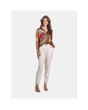 Mucho Gusto Blouse monza in zijde met camel luipaard print en multicolor luipaarden