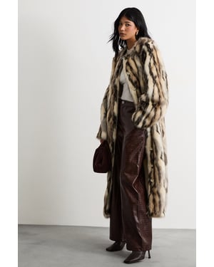 Premium Zig Zag Longline Faux Fur Coat
