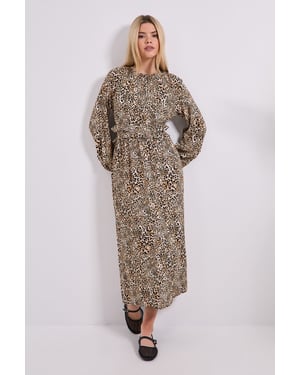Animal Frill Waist Detail Blouson Sleeve Midi Dress
