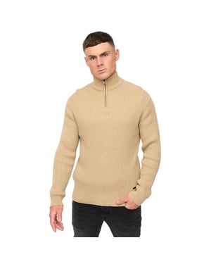 Crosshatch Havaline Stickad Quarter Zip Pullover för män (Sten)