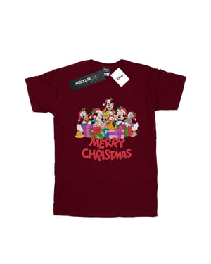 Disney Dam/Tjej - Musse Pigg och hans vänner - jul - Boyfriend-t-shirt i bomull (Bourgogne)