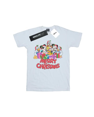 Disney Dam/Tjej - Musse Pigg och hans vänner - jul - Boyfriend-t-shirt i bomull (Vit)
