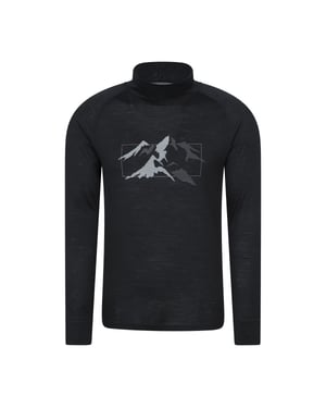 Mountain Warehouse Unisex Quest Merino Wol Thermo Top met lange mouwen voor volwassenen (Zwart)