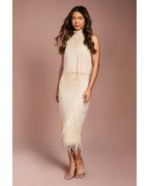 Fringe Embellished Midi Skirt