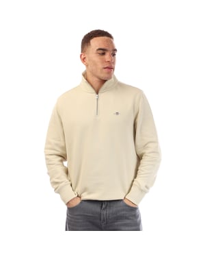 Men's Gant Shield Half-Zip Sweatshirt in Beige