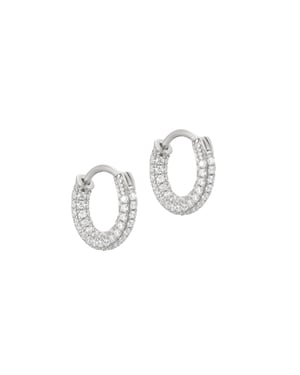 Sterling Silver Pave CZ Huggie Hoops