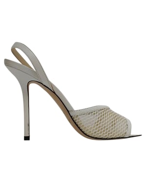 Jimmy Choo Mesh-Accent Slingback Sandal Heels in White Leather
