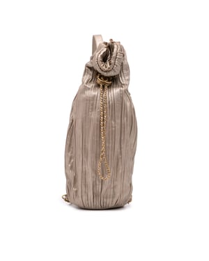 Pleated Leather Backpack Chain Detail
