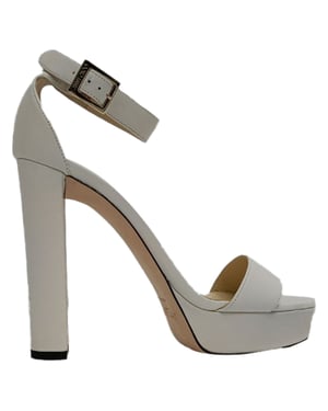 Jimmy Choo Ankle Strap Platform Sandal Heels in White Leather
