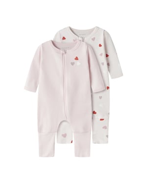Name It Meisjes kinder bodysuit nbfnightsuit 2-pack hartjes roze
