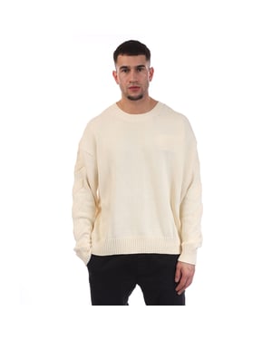 Herr Off White 3D Diagonal Knit Crewneck Sweatshirt i Crème