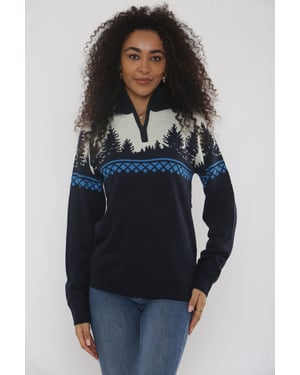 Navy Forest Knit Half Zip Jumper
